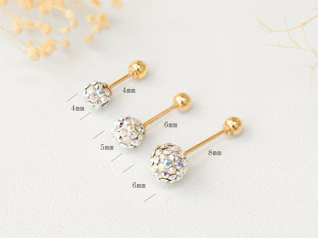 14K gold color cubic ball cartilage earring 20g