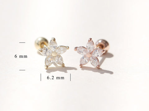 14K gold Double Flower Cubic cartilage earring 20g