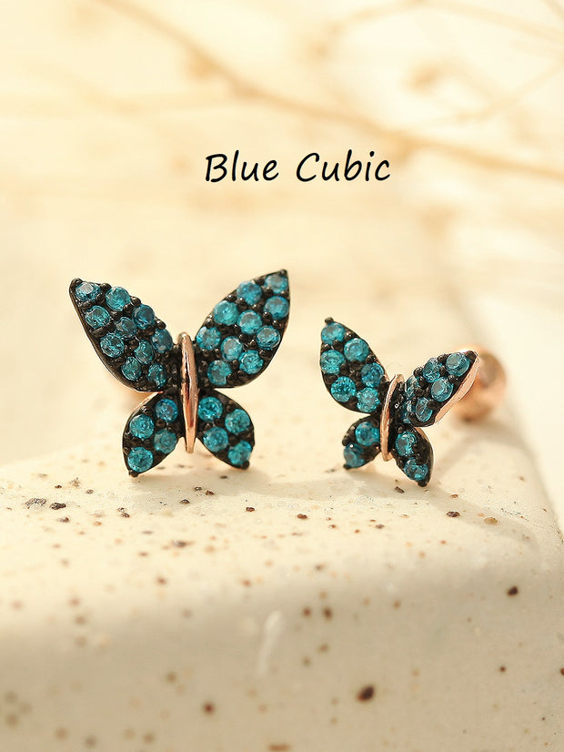 14K gold Bling Blue Butterfly cartilage earring 20g