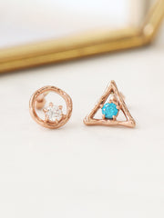 14K Gold Circle Triangle Cartilage Earring 18g16g