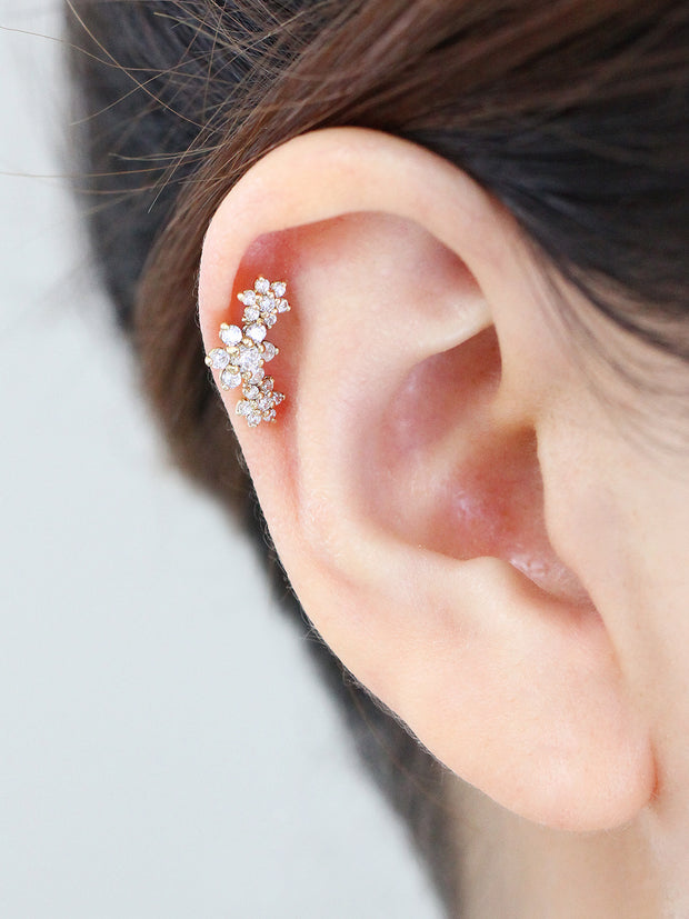 14K Gold Triple Flower Cartilage Earring 18G16G