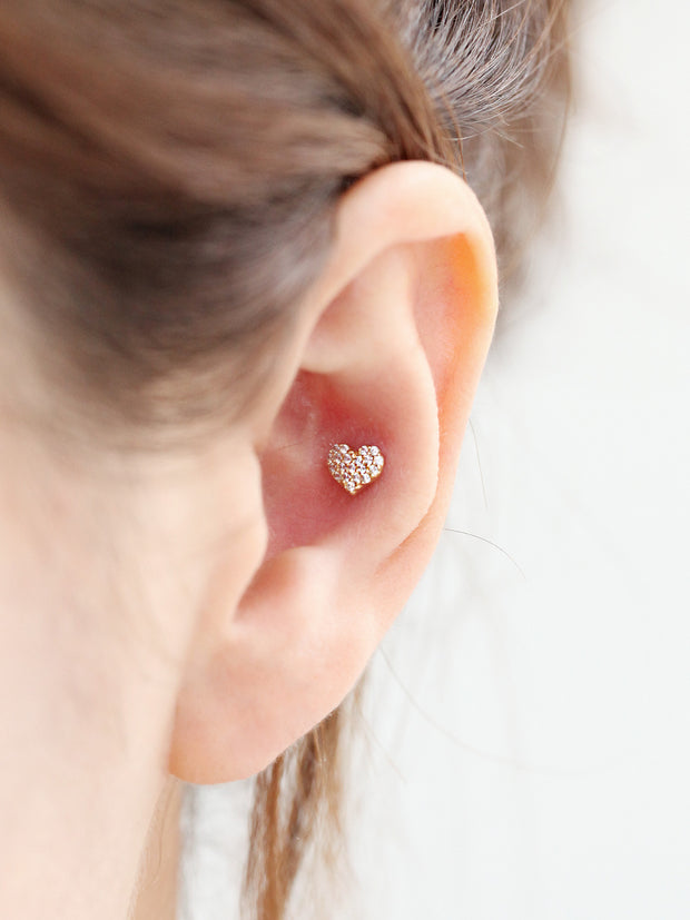14K Gold Heart Cartilage Earring 18g16g