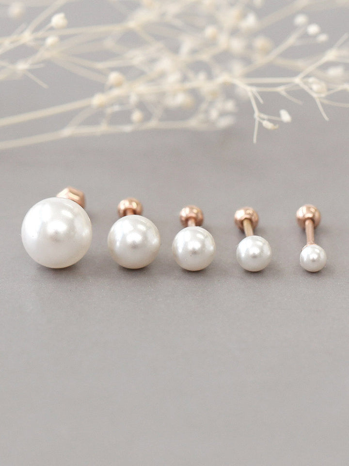 14K Gold Pearl Cartilage Earring 18G
