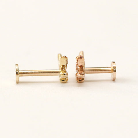 14K Gold Point Leaf Internally Threaded Labret Piercing 18G16G