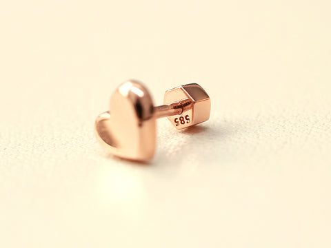 14K Gold Volume Heart Cartilage Earring 18G