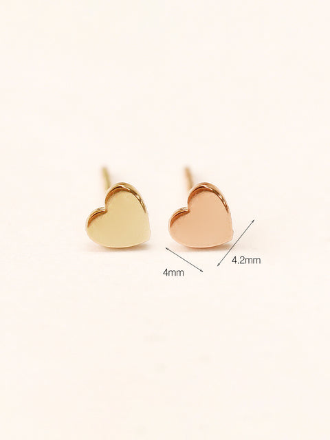 14K Gold Flat Heart Stud Earring
