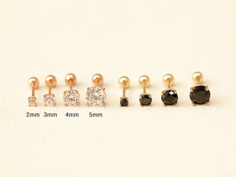 14K Gold Simple Round Cubic Cartilage Earring 2mm,3mm,4mm,5mm 20G18G16G