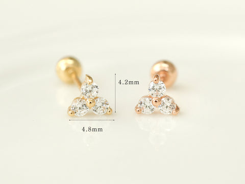 14K Gold Triangle Cubic Cartilage Earring 20G18G16G