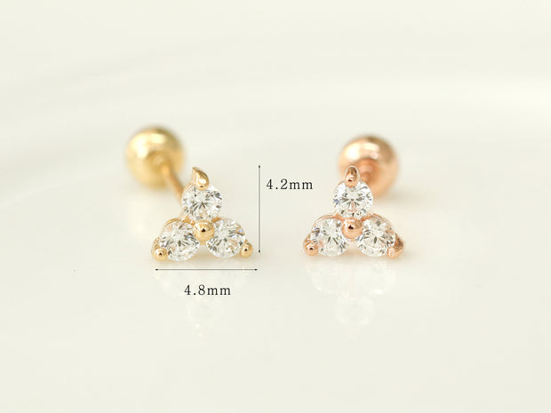 14K Gold Triangle Cubic Cartilage Earring 20G18G16G