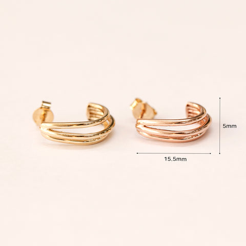 14K Gold Three lines Bold Half Ring Earring