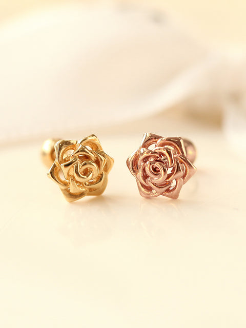14K Gold Rose Cartilage Earring 18g16g