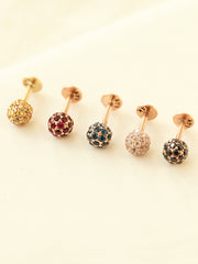 14K Gold Pave Cubic Ball Labret Piercing 18G16G