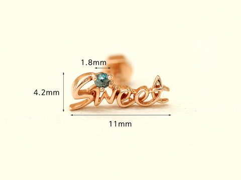 14K Gold Blue Dia Sweet Cartilage Earring 18G16G