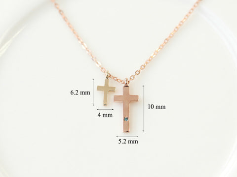 14K 18K Gold Double Cross Necklace