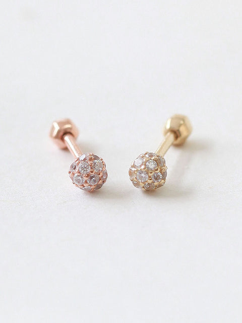 14K Gold Tiny Pave Ball Cartilage Earring 18g16g