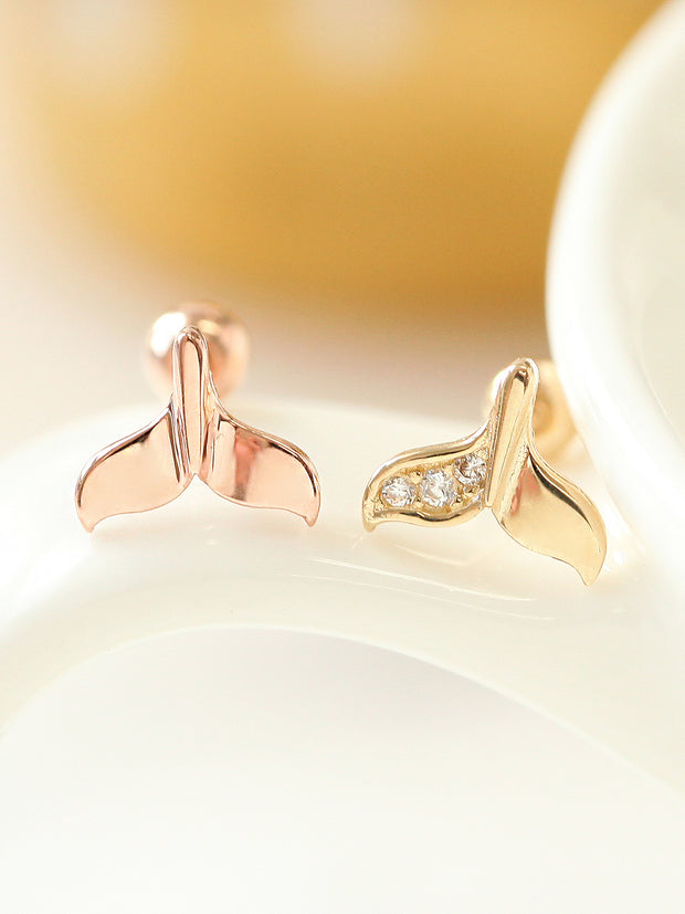 14K Gold Whale Tail Cartilage earring 20g
