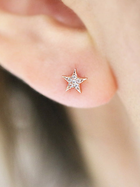 14K Gold CZ Star cartilage earring 18G16G