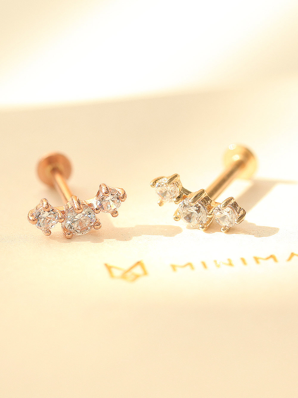 14K Gold Internally Threaded Triple Cubic Labret piercing 18G16G ...