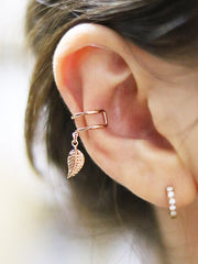14K Gold bohemian dangle leaf ear cuff