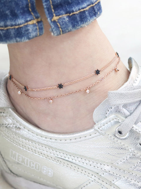 14K 18K Gold Layered Black Star Anklet