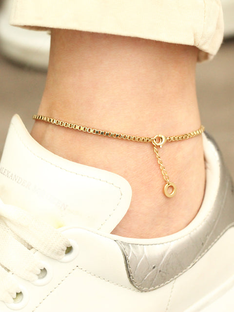 14K Gold Box Chain Anklet