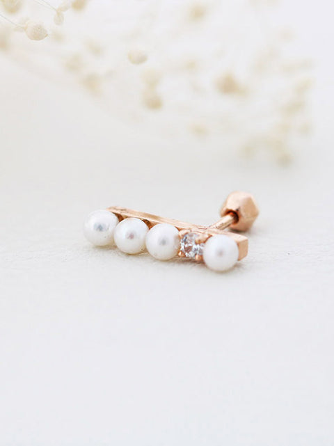 14K Gold Stick Pearl Cartilage Earring 18G