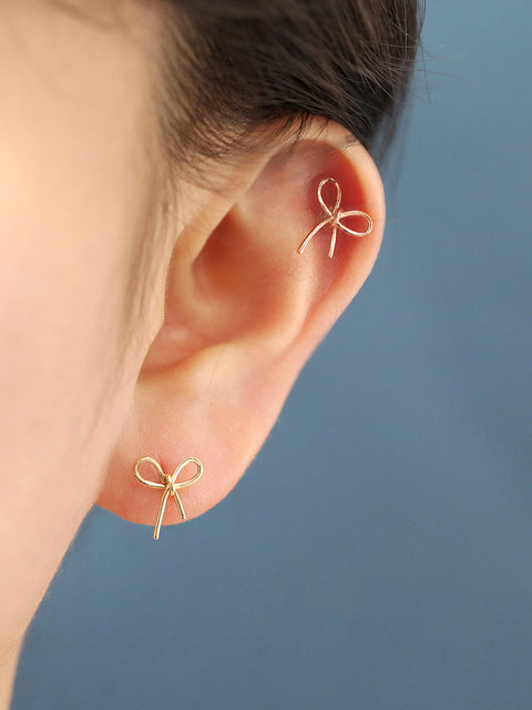 14K Gold Ribbon Cartilage Earring 20G18G