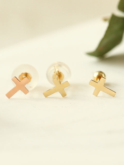 14K gold Cross cartilage earring 20g