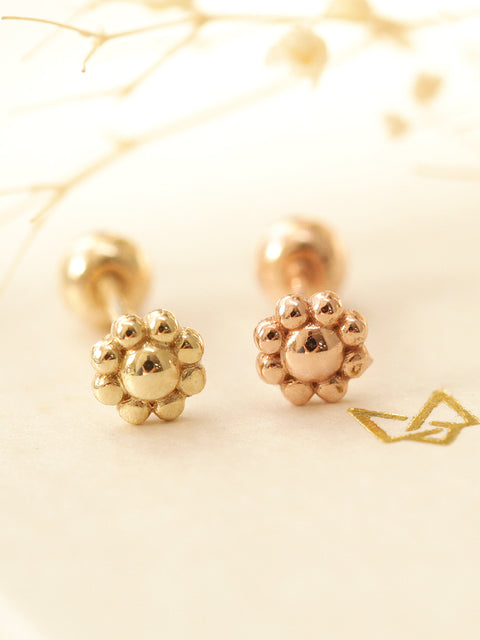 14K gold Mini Ball Flower cartilage earring 20g