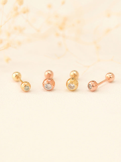 14K gold Cubic Ball cartilage earring 20g