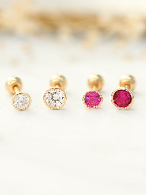 14K gold Crystal Ruby cartilage earring 20g