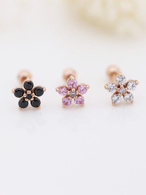 14K Gold Best Flower Cartilage Earring 18G16G