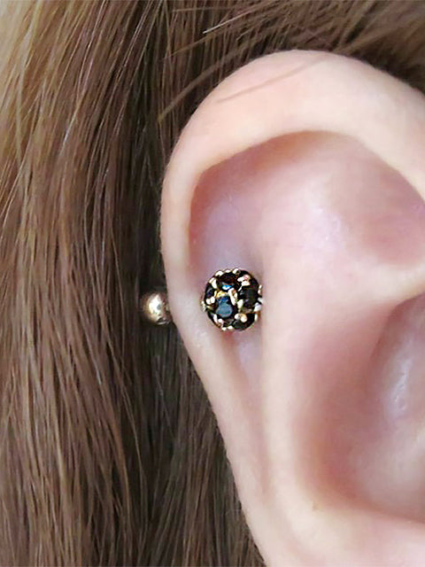 14K GOLD Classic Black Cubic Ball inner conch piercing 18G