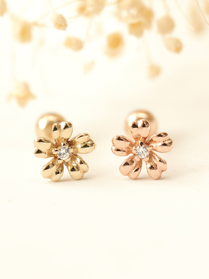 14K Gold Mini Cubic Flower Cartilage Earring 20G18G16G