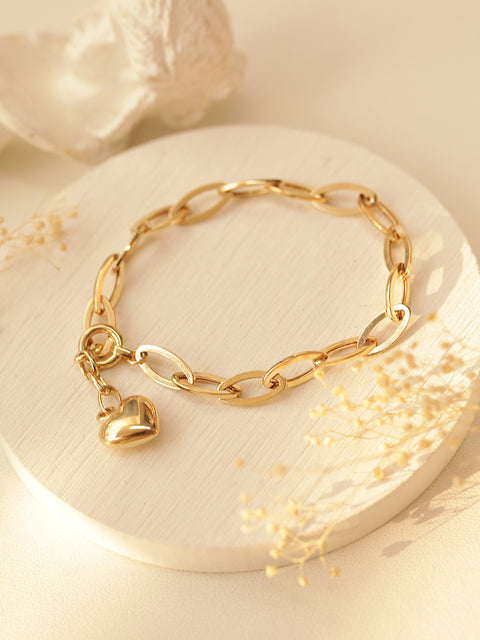 14K Gold Heart Round Chain Bracelet