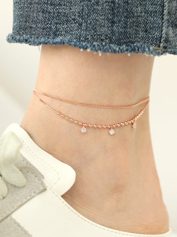 14K 18K Gold Cubic Ball Chain Anklet