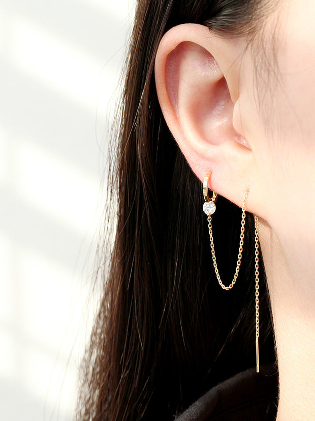 14K Gold Cubic Long Hoop Earring