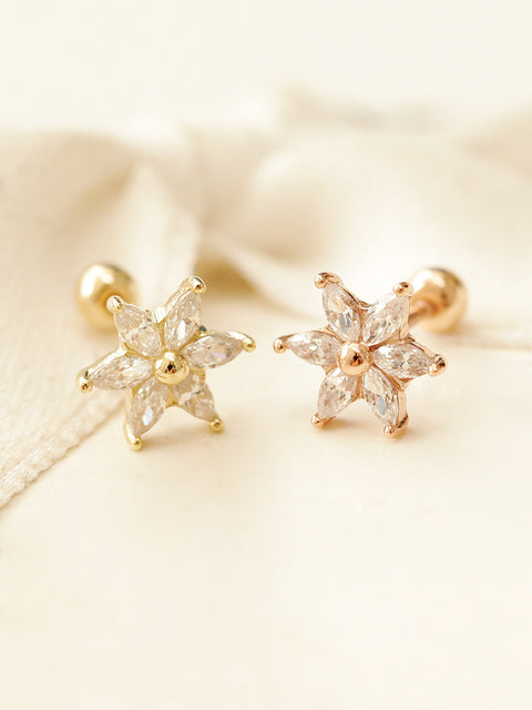 14K Gold Snow Flower Cubic Cartilage Earring 20G