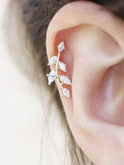 14K Gold Long Leaf CZ Cartilage Earring 18G16G