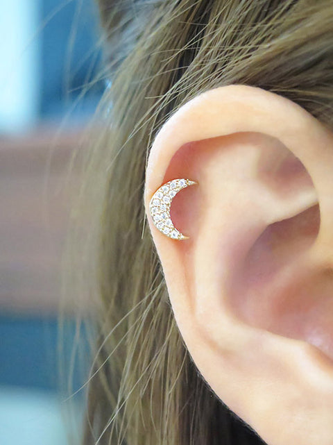 14K Gold Crescent Cartilage Earring 18G16G