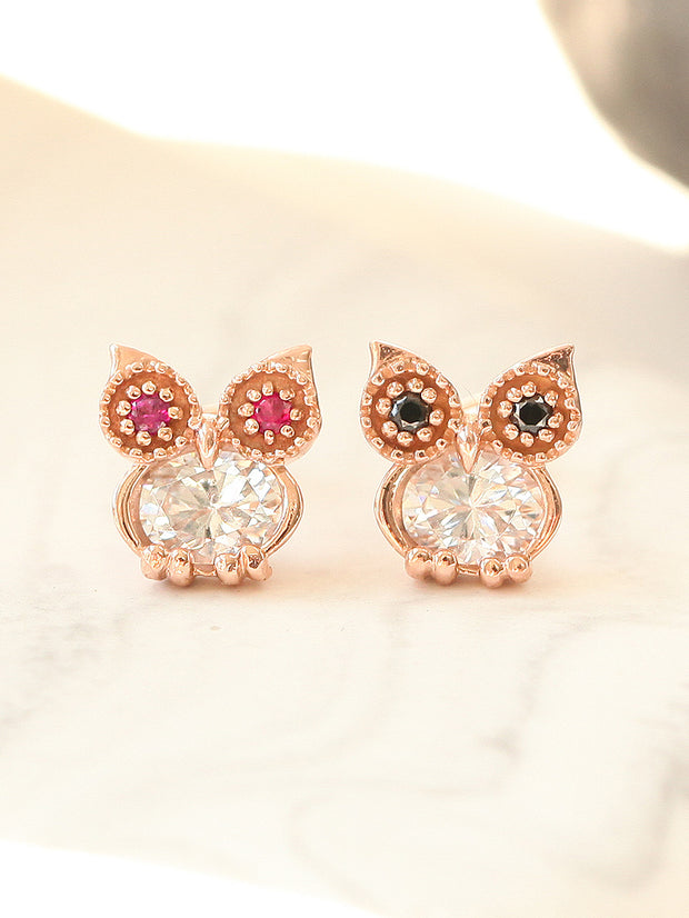14K Gold Owl Cubic Cartilage Earring 18G16G