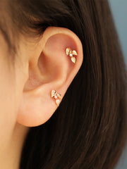 14K Gold Leaf Cartilage Earring 20G