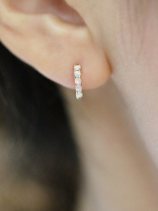 14K Gold Opal Hoop Earring
