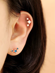14K Gold Triple Edge Star Cartilage Earring 18G16G