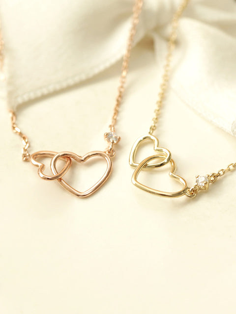 14K 18K Gold Double Heart Necklace