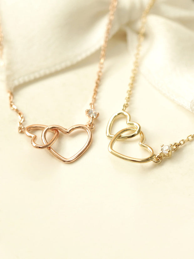 14K 18K Gold Mini Double Heart Necklace