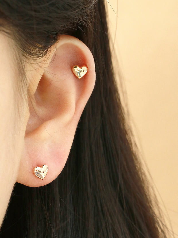 14K gold Heart cartilage earring 20g