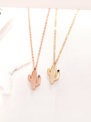 14K 18K Gold Blue Dia Cactus Necklace