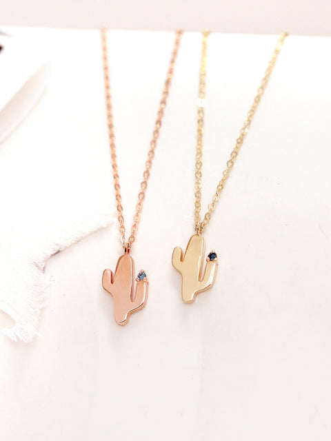 14K 18K Gold Blue Dia Cactus Necklace