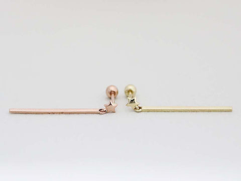 14K gold Star Stick Drop cartilage Earring 20g